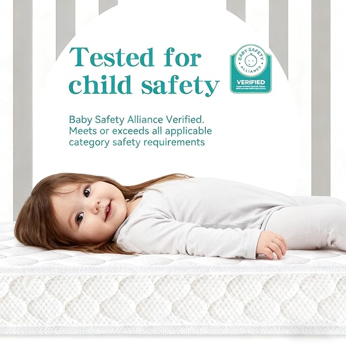 Dual-Sided Crib Mattress & Toddler Mattress – 52" x 27.6" x 5",100% Knitted Fabric, Moisture Absorbent & Breathable, Fits Standard Full-Size Cribs & Toddler Beds