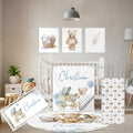 Personalized Toddler Bedding Set, 5 Pcs Custom Name Crib Bedding Set for Girls Boys, Blue Bear Flannel Baby Crib Bedding Set, Double Layer Baby Crib Set, Customized Gifts for Infants Toddlers