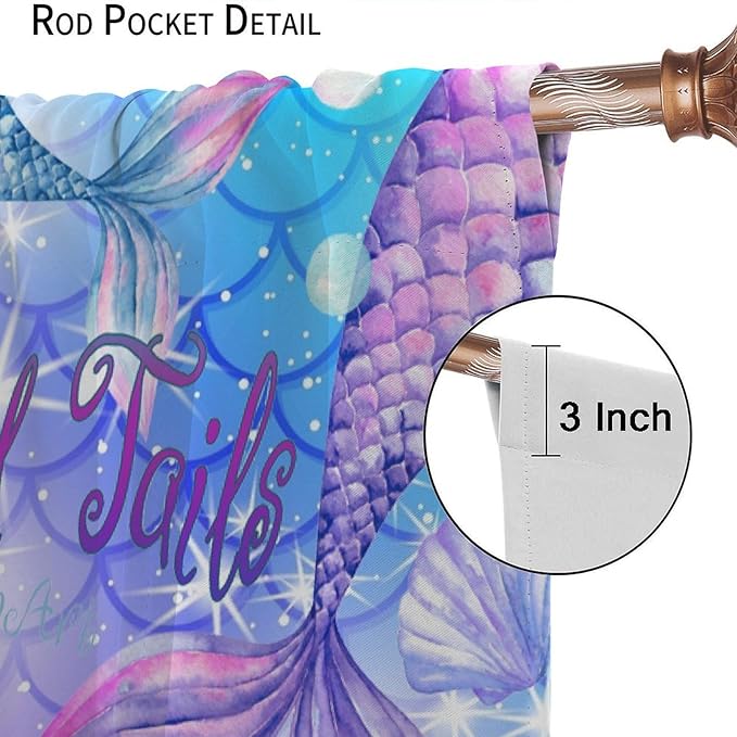 Dream Mermaid Curtain Colorful Mermaid Shell Ocean Theme Fantasy Blackout Curtains for Kids Boys Girls Bedroom Nursery Room Decor Rod Pocket Window Drapes 52x84in