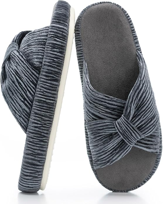 Chantomoo Slippers for Women Memory Foam House Bedroom Corduroy Bow Crossbands Slipper Shoes Comfy Trendy Gift Slippers