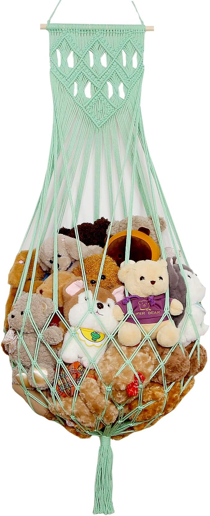 Stuffed Animal Hammock Wall Hanging Net for Stuffed Animal Net Stuffed Animal Storage Plush Toy Holder Toy Organizer for Boho Kidroom Nursery (Green)