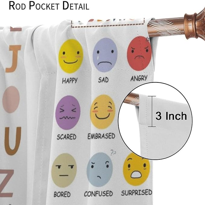 Kids Educational Curtain,Pastel ABC Alphabet Continents Map Numbers Shapes Weather Learning Tools Boy Girl Nursery Rod Pocket Blackout Window Treatments for Bedroom Living Room 42" W X 54" L