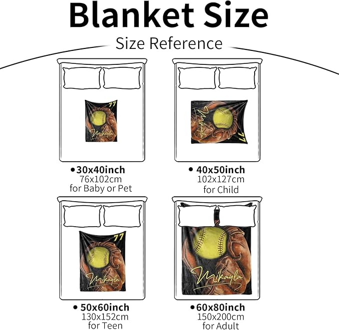 Personalized Baby Softball Blanket: Custom Bedding for Kids Soft Ball Throw Blankets - Perfect Newborn Gift Infant Swaddling Blanket with Name 60x80inch