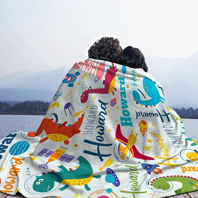 Dinosaur Lover Personalized Blanket with Custom Baby Dinosaur Custom Name Flannel Blanket Soft Throw Meaningful Gift for Toddlers Girls Boys Kids Pets 120 * 90" XL for Family