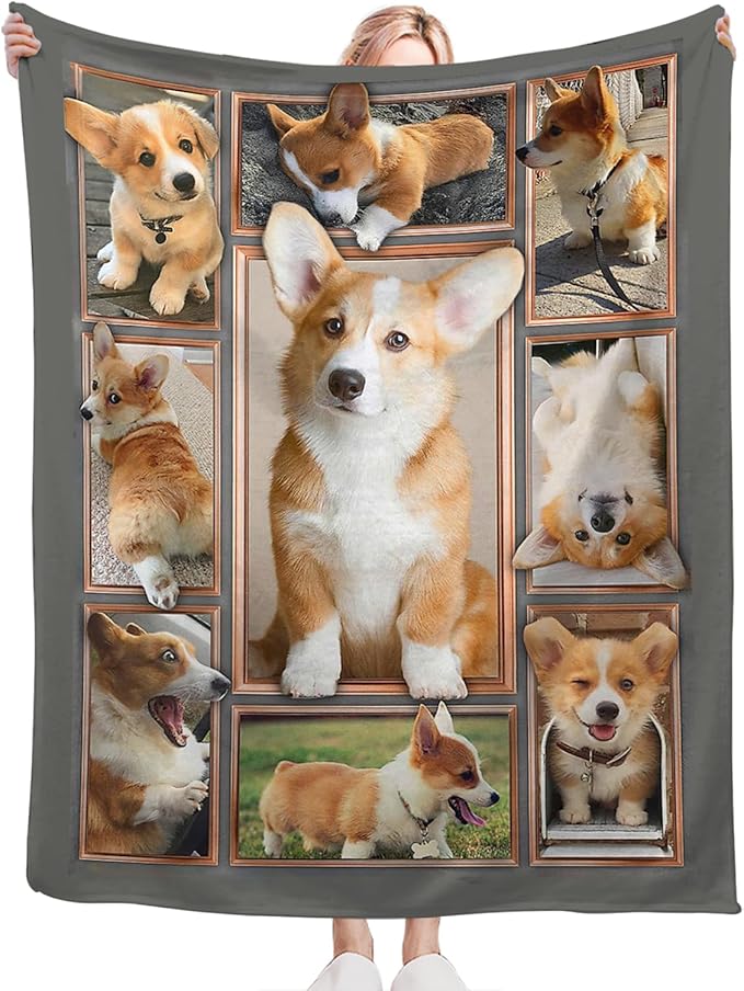 Tijuboni Corgi Throw Blanket Dog Gifts for Girls Boys Women Men Kids Adults Soft Flannel Fleece Blanket for Couch Sofa Bed Home Decor 60"x80"