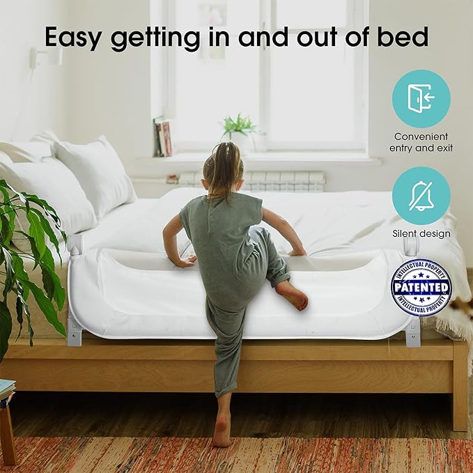 Baby Bed Rail Guard for Toddlers -46" Toddler Bed Rails for Twin, Full, Queen, King Bunk Size Bed Swing Down Bedrail Extral Tall Child Safety Side Railing Guards for Kids