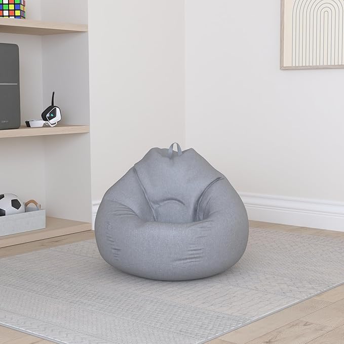 Stuffed Animal Storage Bean Bag Cover (No Filler) Extra Soft Beanbag Seat Chair Covers-Cotton Linen Memory Foam Beanbag Replacement Cover for Adults Children without Filling