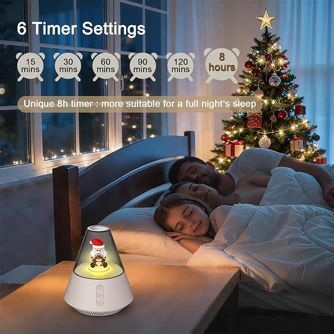 Kipcush White Noise Machine with Santa & Bear Christmas Decor, Warm & Cool Night Light, Auto MemoryTimer, 30 Soothing Sounds for Bedroom, Living Room