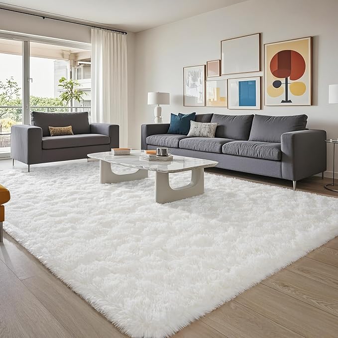 BENRON Fluffy Rugs for Living Room 6x9 Cream White, Washable Large Area Rugs for Bedroom Dining Table Office Kids Nursery Room, Washable Indoor Floor Carpets