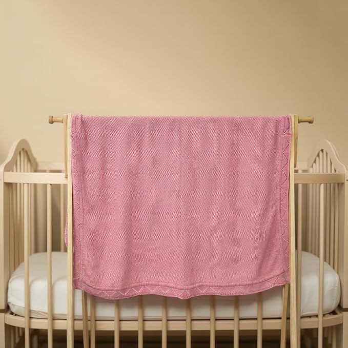 Baby Knit Blanket Soft Breathable Cotton Scallop Border Blankets Newborn Knitted Blanket Swaddle Blankets Gifts for Baby Newborn Toddler Shower Boy Girl New Mom Birthday Christmas RP 30x30
