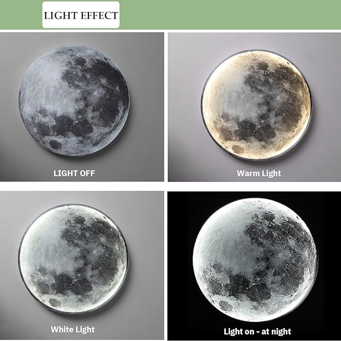 Modern Moon Wall Sconce Lighting, Dimmable Nightlight with Remote Control, Plug in Wall Lamp, Decorative Moon Light for Nursery Bedroom Living Room (11.8 inch)