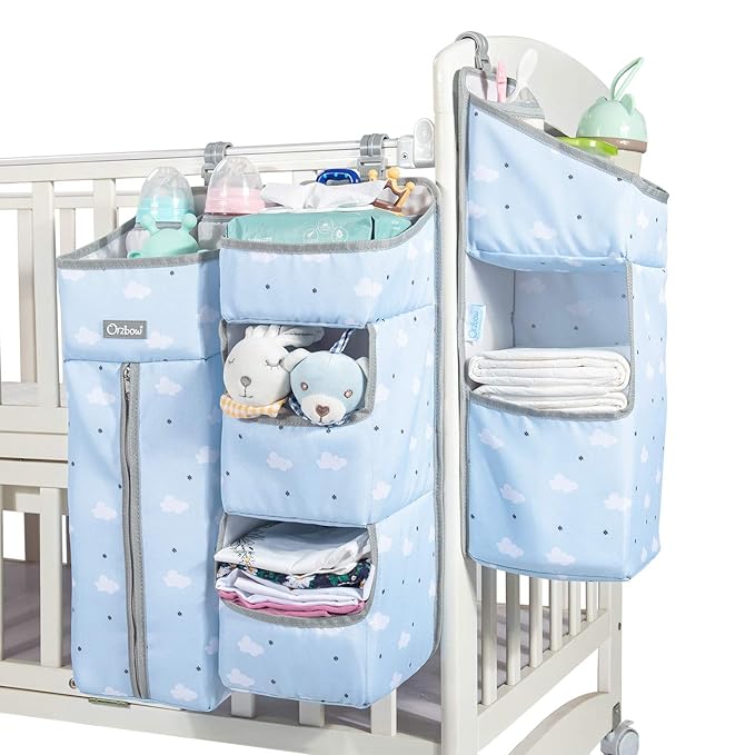 Orzbow 3-in-1 Hanging Diaper Organization Storage for Baby Essentials | Nursery Organizer and Baby Diaper Caddy | Hang on Crib, Changing Table or Wall, Blue