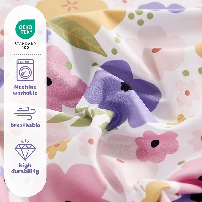 LONAVA Toddler Kids Comforter Set - 4 Pieces Toddler Bedding Sets for Boys Girls Children, Ultra Soft Microfiber Bed in A Bag with Flat Fitted Sheets, Flower