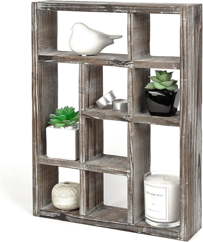 J JACKCUBE DESIGN Rustic Multi-Slot Shelf Cube Display 9 Compartment Shadow Box Wall mountable Shelf for Collection Square Freestanding Case Farmhouse Décor - MK570A (Rustic Wood)