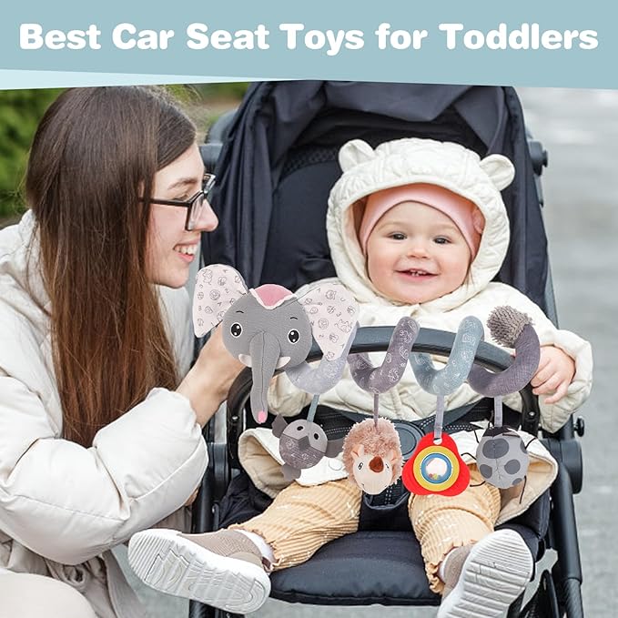FATI Baby Stroller Toys, Car Seat Toys for 0-6 Months, Sensory Toys for Newborns 0-3 Months, Infants Toys for Baby Crib Carseat with Squeaker Teether Rattles for 0 3 6 9 12 Months Babies Ideal Gifts