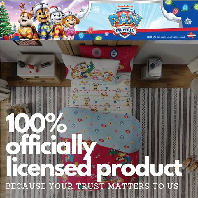 PAW Patrol Holiday & Christmas Kids Bedding Soft Comforter and Sheet Set with Sham, 5 Piece Twin Size, (Officially Licensed Product) by Franco