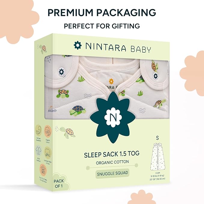 1.5 TOG Sleep Sack - Premium Organic Cotton, Soft, Breathable, Wearable Blanket for Newborns, Infants & Toddlers (0-6 Months), Unisex Baby Sleeping Bag, Gifts for Babies
