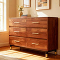 Walnut Dresser for Bedroom, 6 Drawer Brown Wood Dresser with Modern Storage Organizer, Wide Chest of Drawers for Closet, Clothes, Living Room