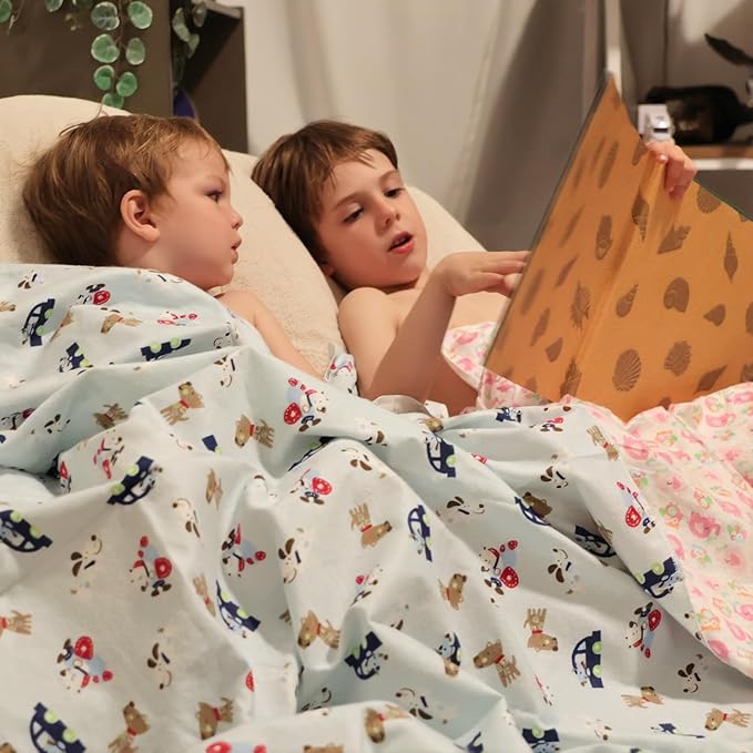 Kids Throw Blanket – Soft Cotton Toddler Blanket with Cute Dogs & Cars Pattern, Breathable Lightweight Bed Throw for Boys Girls, Perfect for Spring Summer Fall, 40 x 60 in (101.6 x 152.4 cm)