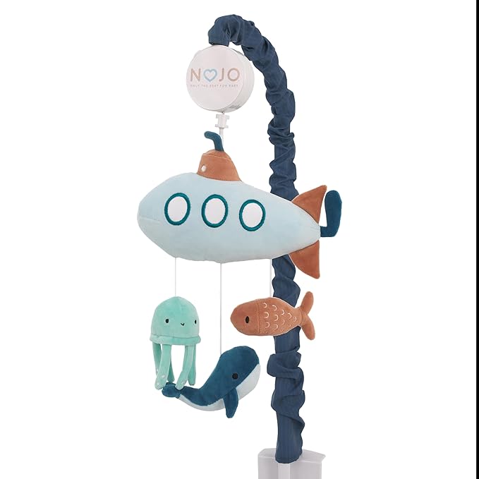 NoJo Explore Dream Discover Light Blue, Navy, and Aqua Submarine Plush Musical Mobile