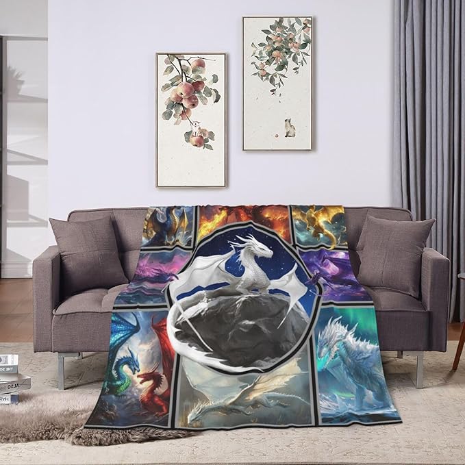 Dragon Blanket Dragon Decor Throw Blanket Super Soft Flannel Lightweight Fluffy Plush Cozy Fuzzy Fleece Gifts Blanket for Kids Boys Girls Women Adults for Bed Sofa 60"X80"