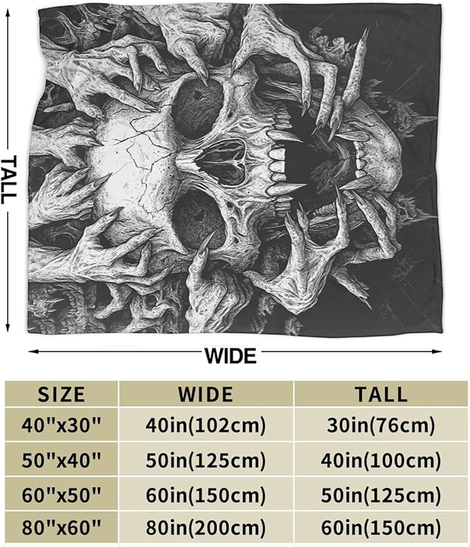 Skull Blanket for Girls Boys Horrible Gothic Throw Blankets Soft Cozy Warm Fuzzy Fleece Cool Black White Bedding Flannel Throws Stuff Gifts for Skull Lovers Kids Men Women Bedroom Decor 60"x50"