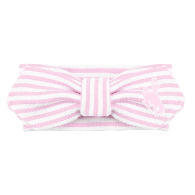 Creative Knitwear Wyoming Cowboys Infant Girls Pink/White Striped Hair Knot Headband Embroidered Logo - Size Newborn - 4T