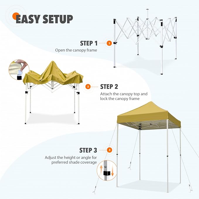 EAGLE PEAK 5x5 Pop Up Canopy Tent Instant Outdoor Canopy Easy Set-up Straight Leg Folding Shelter, Beige