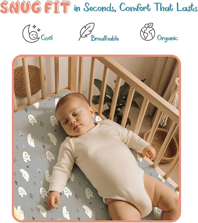 Threadmill Organic Baby Crib Sheets for Boys & Girls | 100% Organic Cotton Fitted Crib Sheet for Standard Crib Mattress | 2 Pack Unisex Cozy Toddler Sheets, Machine Washable | Chilltee