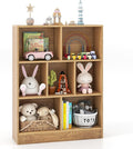 Costzon 7-Cube Bookshelf for Kids, Wooden Toy Storage Organizer w/ 2 Anti-Toppling Kits, 3 Tier Open Shelves & Non-Slip Foot Pads, Montessori Toy Shelf for Kids Rooms, Playroom, Classroom, Nursery