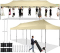 COBIZI 10x30 Pop up Canopy Tent 10x30 Canopy No Sidewall Waterproof Heavy Duty Commercial for Parties Outdoor Garden Gazebo Tent, Carry Bag with Wheel(10x30ft No Sidewalls, Khaki)