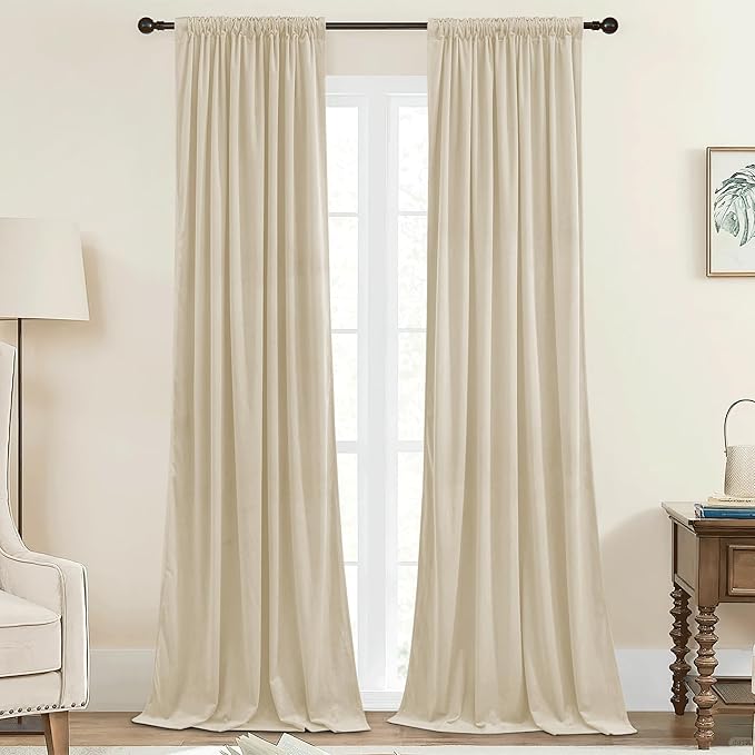 StangH Beige Doorway Curtains 84 inch Long Velvet Light Dimming Thermal Insulated Drapes for Nursery Bedroom Back Tab Privacy Home Decor for Living Room, W42 x L84, 2 Panels