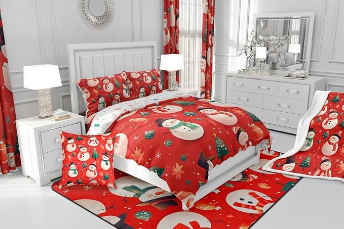 Feelyou Christmas Comforter Set Queen Size Snowman Bedding Set for Kids Boys Girls Snowflake Duvet Quilt New Year Theme Bedroom Decor Microfiber 3 Pcs with 2 Pillow Cases