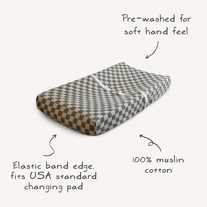 mushie Extra Soft Muslin Fitted Changing Pad Cover (Natural Check)