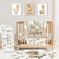 Custom Baby Crib Bedding Set,Personalized Name 4 Piece Nursery Bed Set with Dinosaur Design,Baby Blanket Fitted Sheet Nursery Rug Wall Art Set,Custom Room Decor Idea Gift for Newborns Boys Girls