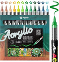 Paint Pens Acrylic Markers - 12 Earth Tone Brush Tip Water Based Marker Pens for Rock Painting, Wood, Ceramic, Glass, Acrylic Paint Markers for Egg Pumpkin