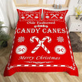 jejeloiu Christmas Bedding Set for Kids Boys Girls Christmas Quote Comforter Cover Set King Size Candy Canes Print Duvet Cover Bedroom Decor Xmas Red Bedspread Cover Bedding Collection 3Pcs