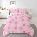Feelyou Winter Snowflakes Bedding Set Soft for Boys Girls, Winter Holiday Comforter Set Twin Size Frozen Snowflake Duvet Quilt Microfiber Pink Bedroom Decor 2 Pcs with 1 Pillow Cases