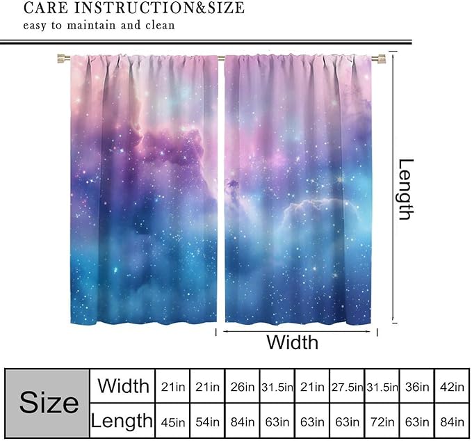 Starry Sky Galaxy Curtains, Outer Space Glitter Dreamy Gradient Romantic Blackout Window Curtains Drapes for Kids Girls Boys Adults Bedroom Nursery 52" W X 84" L