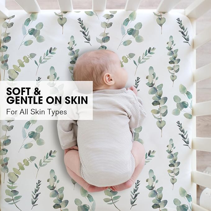 Little Grape Land Crib Sheets 4 Pack for Boys and Girls, Baby Neutral Crib Fitted Sheets for Standard Crib & Toddler Mattress, Super Soft Breathable Fitted Crib Sheet Set, Wildflower & Leaves