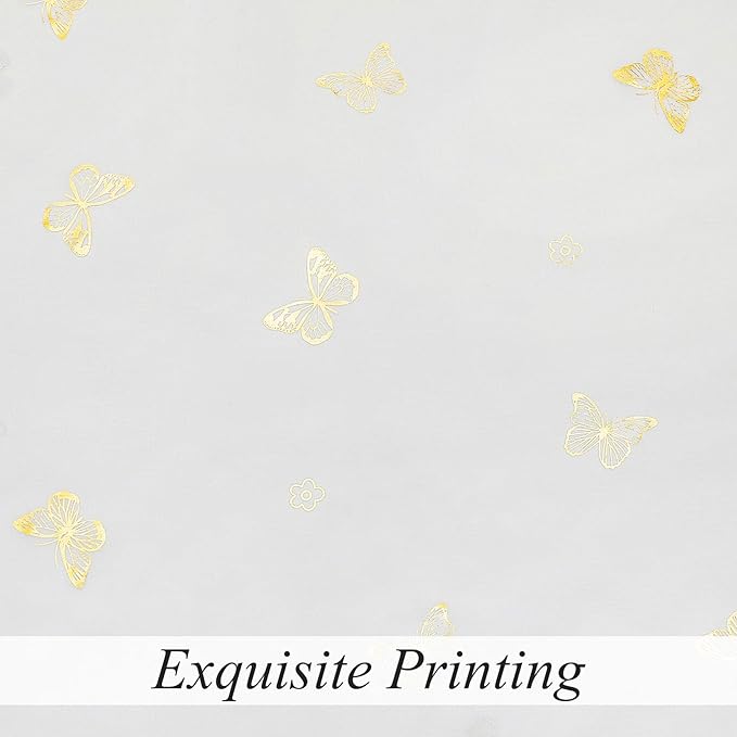 Jubilantex Butterfly White Sheer Curtain Panels for Kids Nursery Girl, Gold Print Toddler Linen Textured Voile Rustic Rod Pocket Drapes 84 Inch for Farmhouse, Living Room, Bedroom, 2 Panels