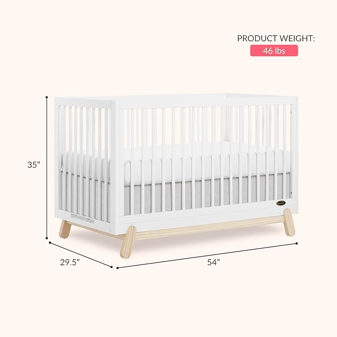 Dream On Me Hygge 5-in-1 Convertible Full-Size Baby Crib in Vintage White Oak, GreenGuard Gold & JPMA, Converts to Toddler, Day & Full-Size Bed, Adjustable Mattress Heights, Modern Nursery