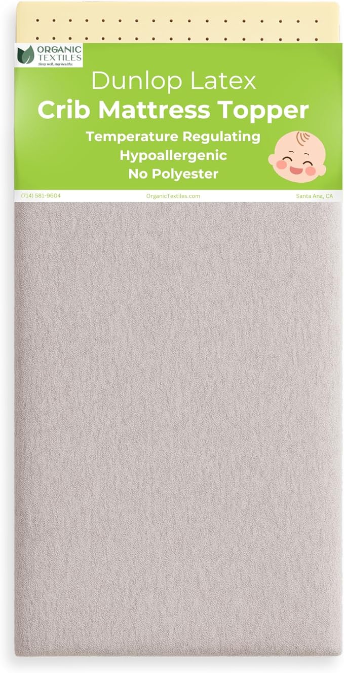 ORGANIC TEXTILES Organic Baby Mattress Topper with Heather Grey Cover - GOLS/GOTS Certified - Breathable, Hypoallergenic, 3" Portable (36"x26")