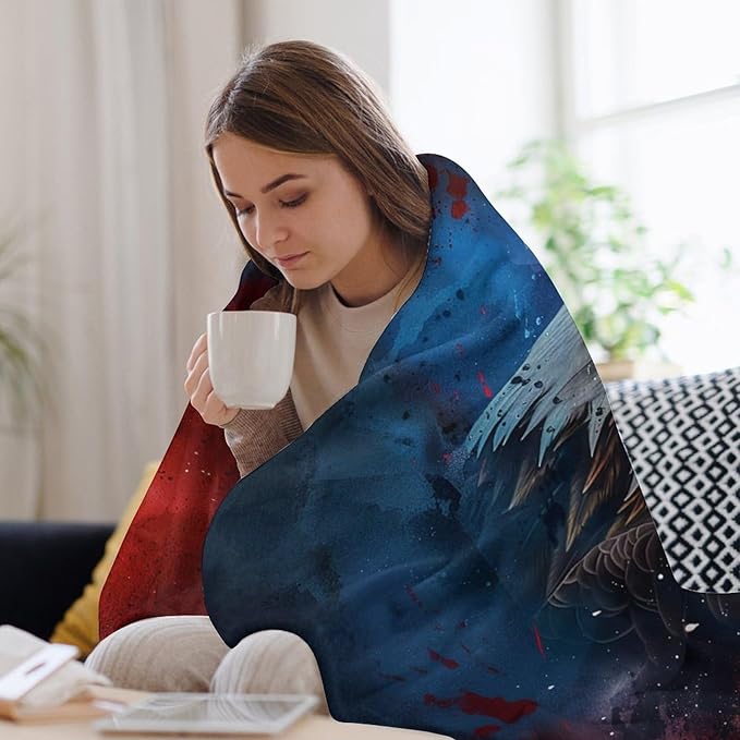 American Flag Bald Eagle Throw Blanket Patriotic Print Blankets Gifts Couch Sofa Bed Stuff Decor Soft Cozy Fleece Plush Flannel Bedding for Lover Men Women Adults 40"x50"