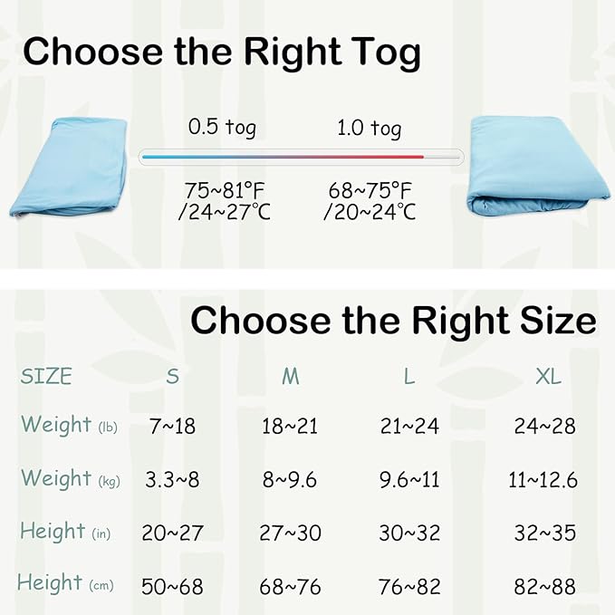 Supersoft Rayon Made from Bamboo Sleep Sack 18-24 Months 0.5 Tog Lightweight Toddler Sleep Sack 2t Baby Wearable Blanket with 2-Way Zipper Summer Unisex Sleeping Bag for Babies (2 Pack) Green & Blue