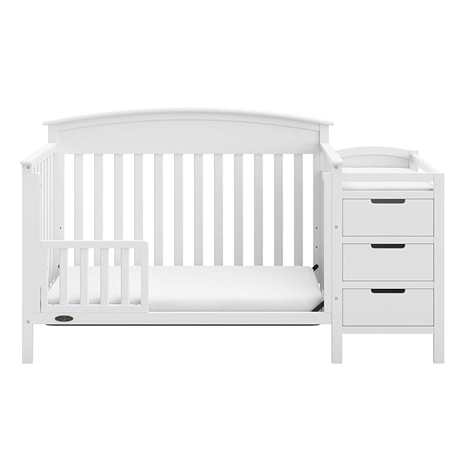 Graco Benton 4-in-1 Convertible Crib and Changer (White) – GREENGUARD Gold Certified, Crib & Changing Table Combo, Water-Resistant Changing Pad, Converts to Toddler Bed, Daybed and Full-Size Bed