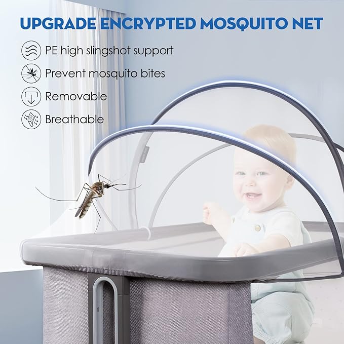 Beberoad Love Bassinet Mosquito Net Cover - Breathable Mesh Canopy with 2-Way Zipper for Baby Cribs, Bedside Sleepers & Travel Cribs (White)