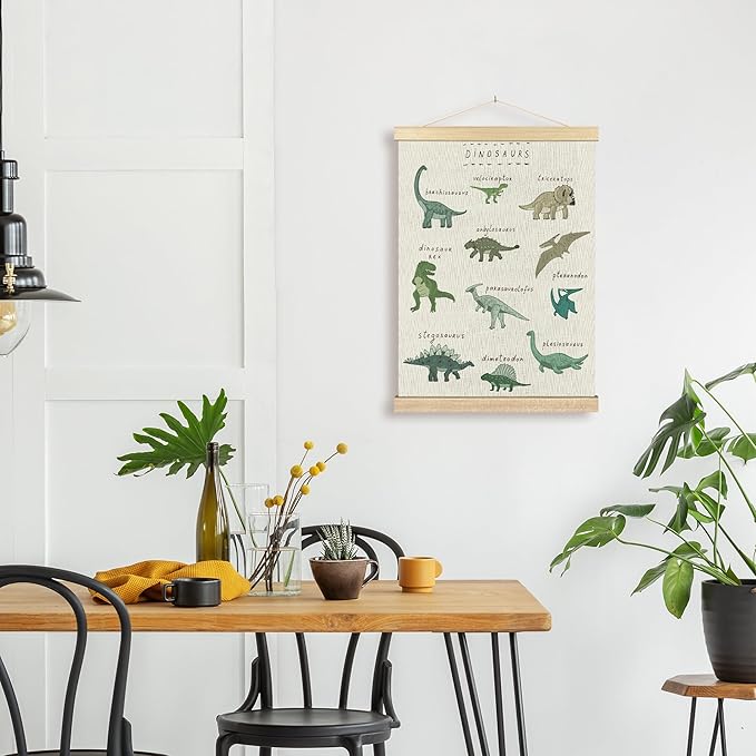 BCUANGD Dinosaur Dino Wall Decor - Baby Toddler Boys Room Wall Art Poster Hanger with Wood Frames, Inspirational Wall Hanging Canvas Decor for Kids Room Nursery Bedroom, 12x16 Inches