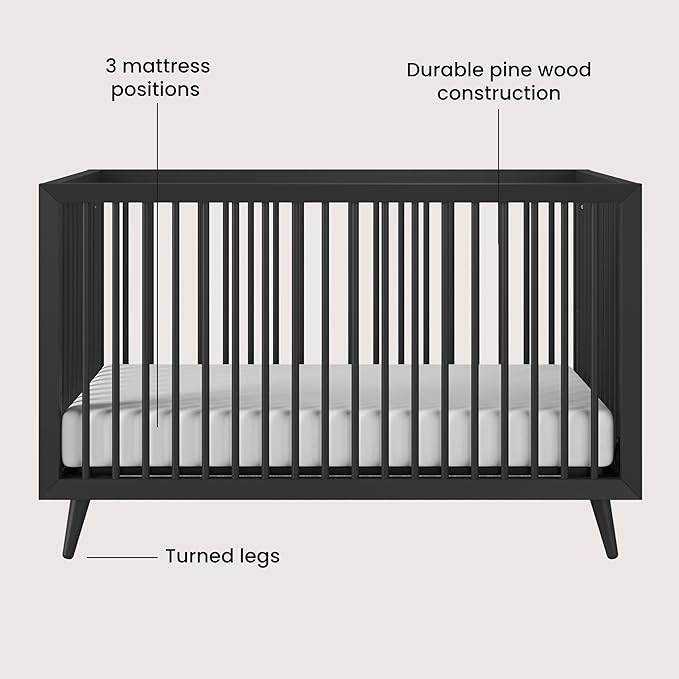 Child Craft Cranbrook 3-Piece Nursery Set, Includes 4-in-1 Convertible Crib, Dresser and Chest, Crib Grows with Your Baby (Ebony)