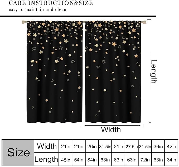 Star Celestial Blackout Curtain, Space Funny Fantasy Galaxy Starry Night Window Curtain for Kids Bedroom Nursery Toddler Room 42" W X 63" L